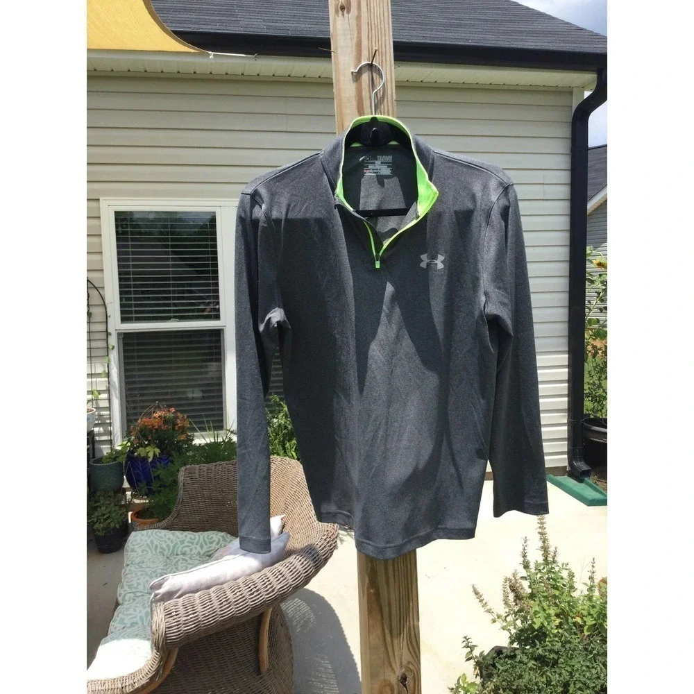 Under armour youth 1/2 zip pullover athletic logo neon yellow sz yxl extra large